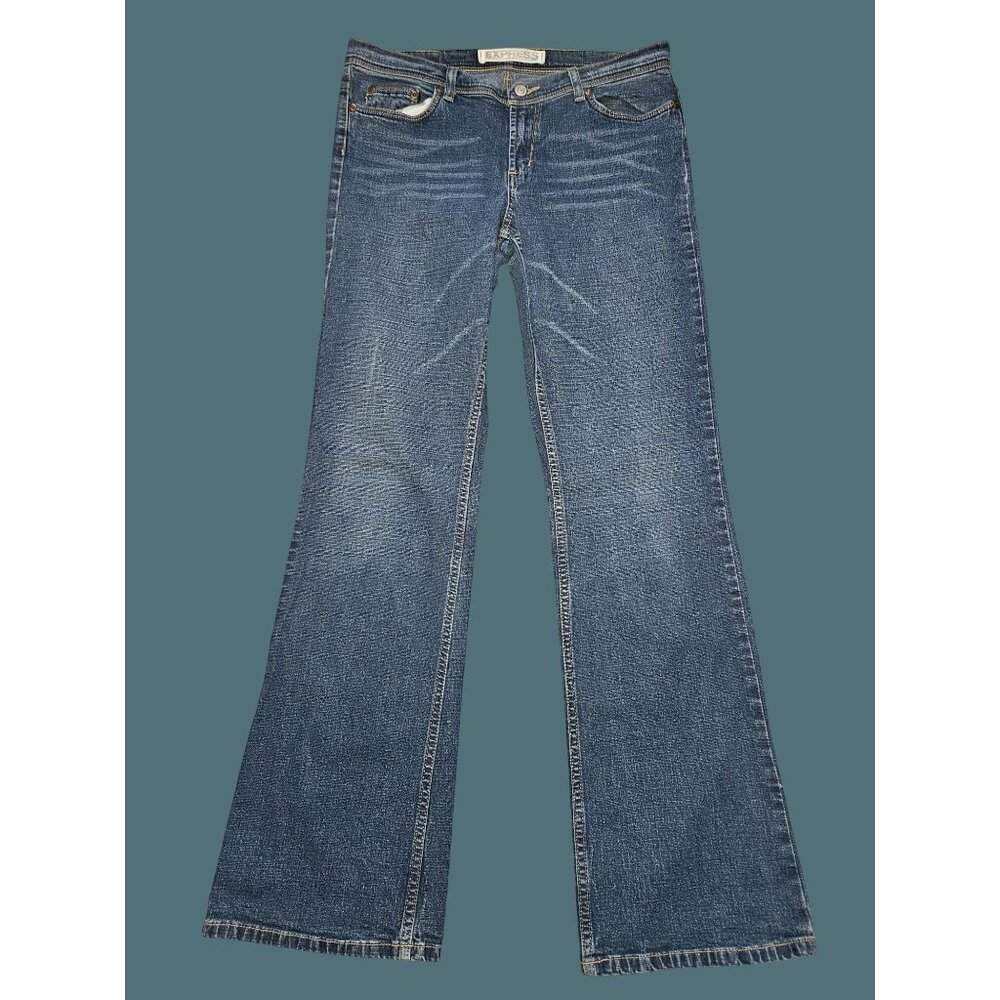 Express Precision Fit Flare Mid Rise Stretch Jeans Women 11/12L 34"Inseam-Y2K